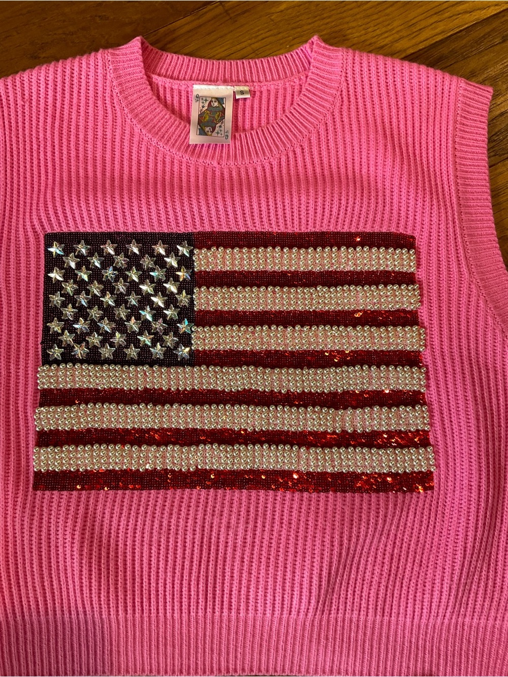 QUEEN OF SPARKLES Pink American Flag Sweater Vest - Picture 5 of 6